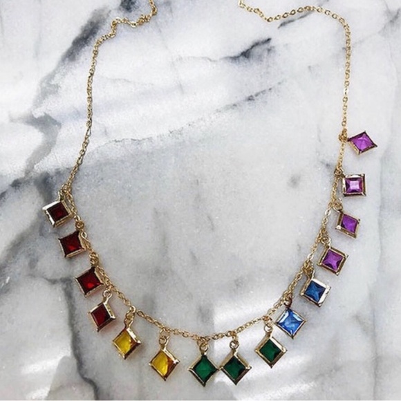 Multi-Colored Crystal Dangle Necklace-Boutique - Picture 3 of 4